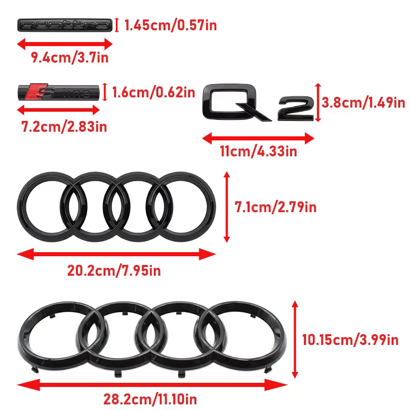 Emblème de capot avant, emblème de calandre, badge de coffre arrière, autocollant Sline, accessoires de décoration pour Audi Q2 2016-2018