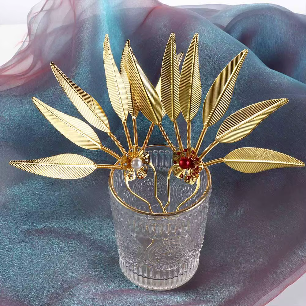 Accessoires pour cheveux feuille fleur fille accessoires pour cheveux bâtons de cheveux en métal coiffure thaïlandaise Style ancien chapeaux épingle à cheveux en forme de U