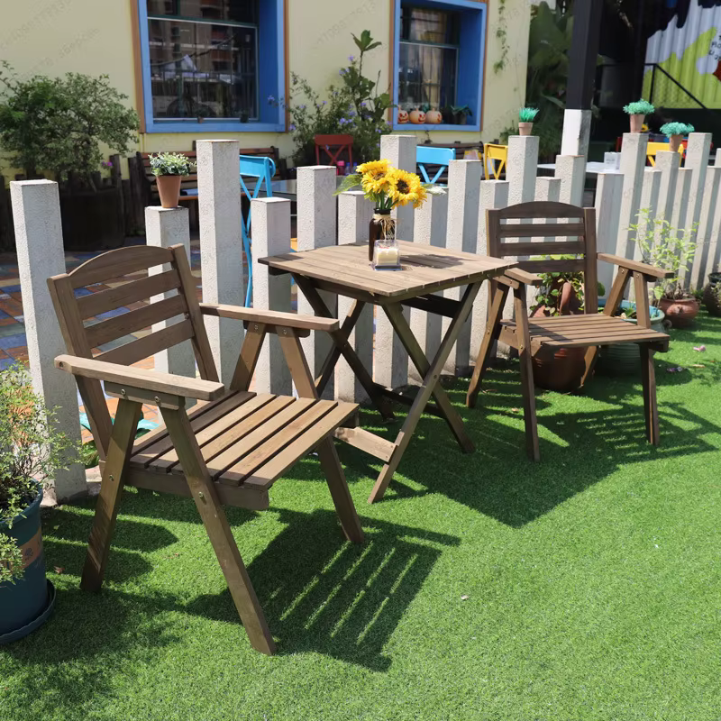 Table pliante d'extérieur, portable, pour stand, ensemble décontracté de table et chaises en bois pour balcon