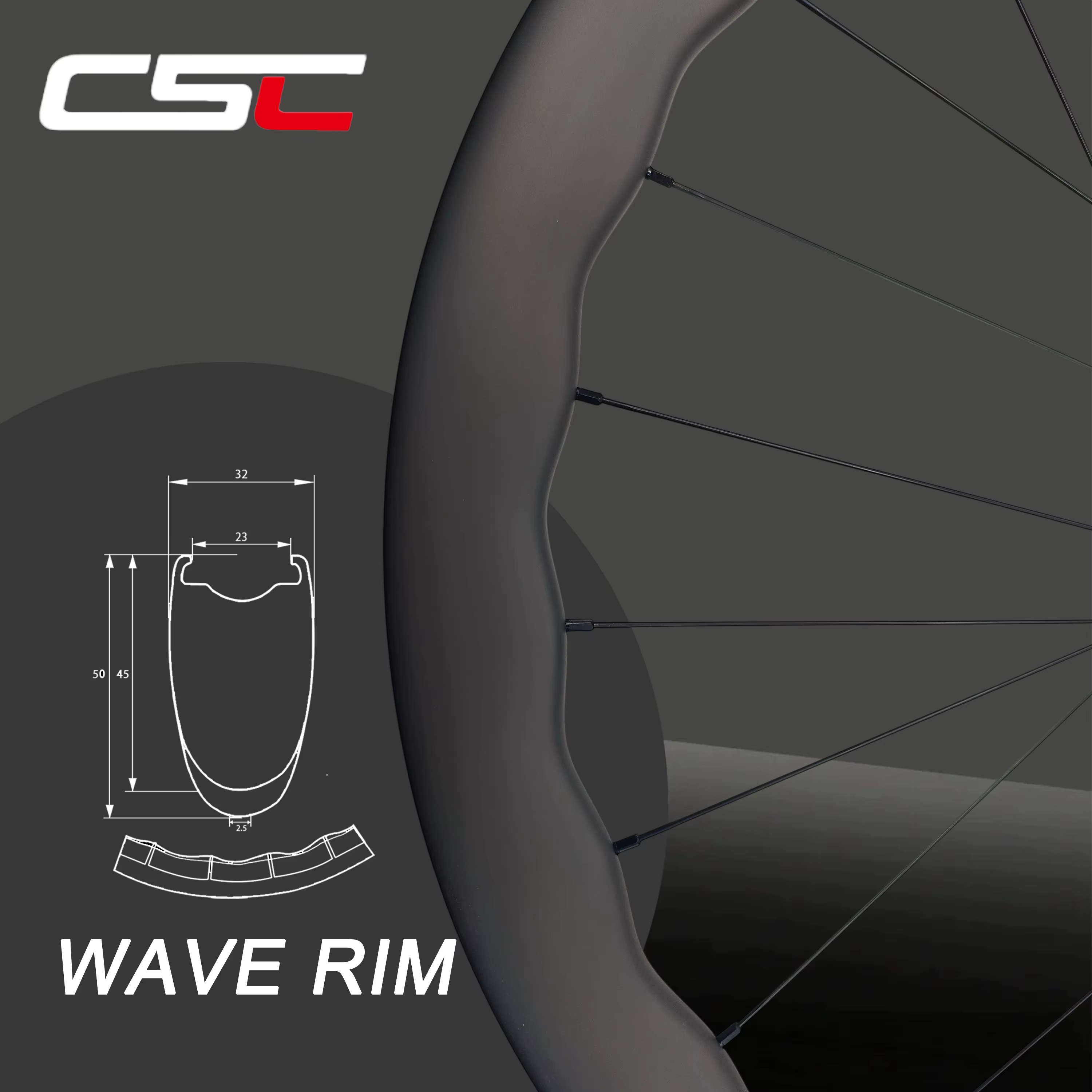 Jeu de roues de vélo de route en carbone CSC Wave Disc 1350g 700C