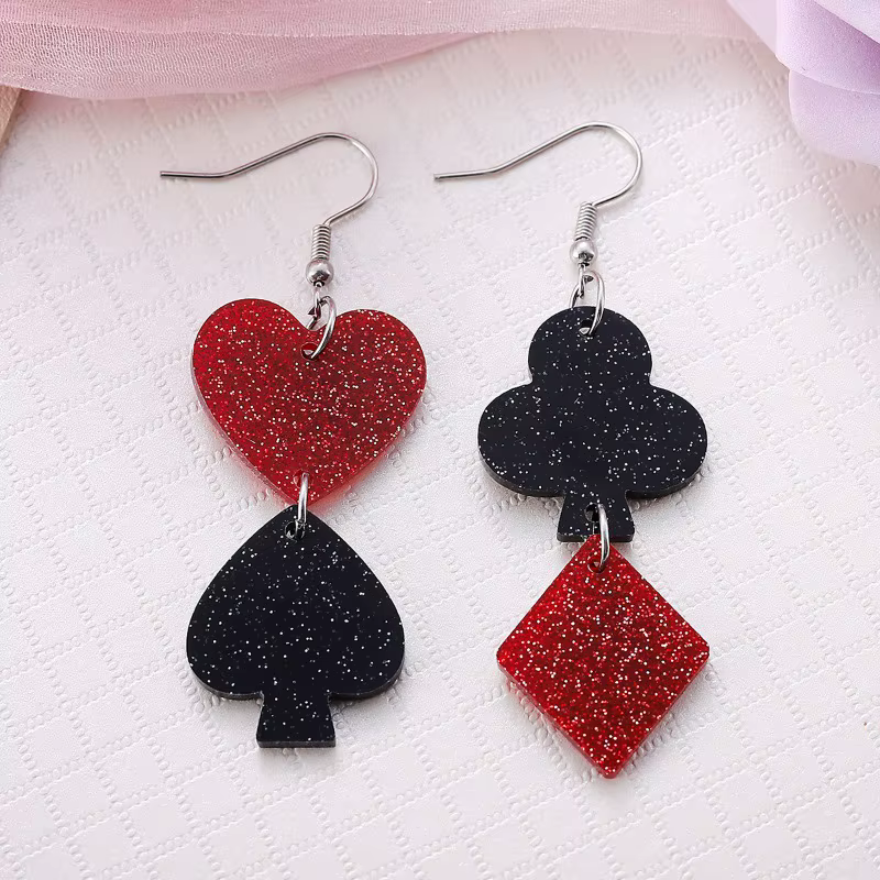 Nouvelle mode belle carte de jeu de saint valentin couleur amour paillettes acrylique pendentif Blingling boucles d'oreilles bijoux accessoire cadeau