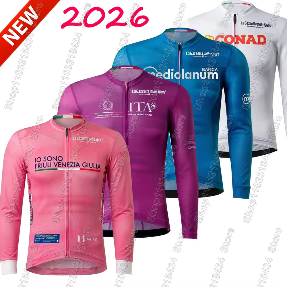 Maillot de cyclisme Tour de l'Italie Rose 2026 Manches longues Bleu Giro-Violet Vêtements de vélo de route Hauts