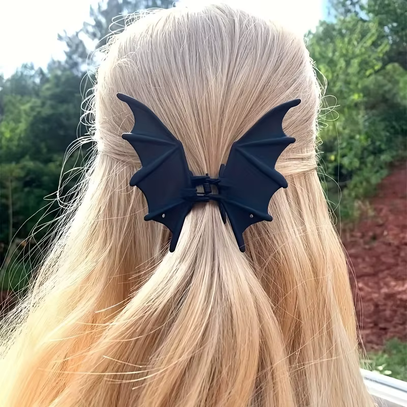 Pince à cheveux chauve-souris gothique Halloween noir mat gothique Style Punk imprimé Animal épingle à cheveux pour femmes, accessoire de cheveux de fête élégant