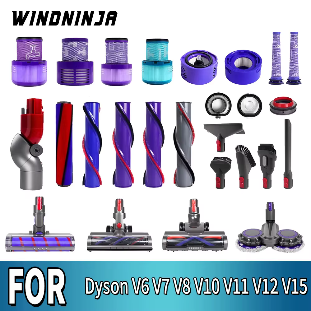Accessoires pour aspirateur Dyson V6 V7 V8 V10 V11 V12 V15 : brosse à rouleau souple, brosse pour sol, couvercle de bac à poussière, filtre de remplacement