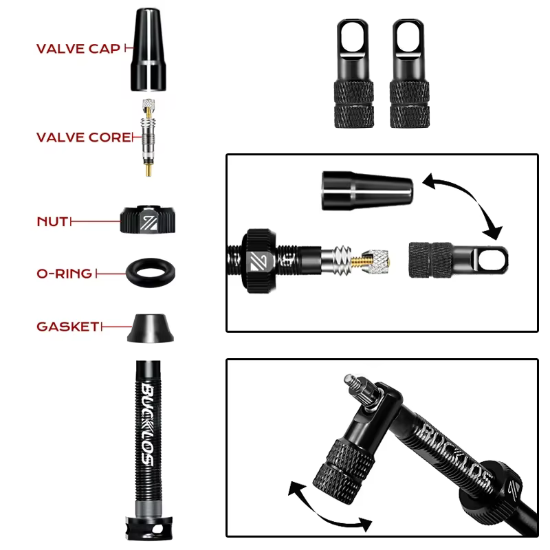 BUCKLOS Valve Tubeless de vélo 40/44/55/60/65/80/100mm