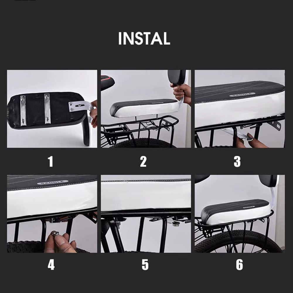 Siège arrière de vélo en cuir PU, housse de siège enfant, coussin d'assistance de vélo T1, dégager arrière, accessoires de subvention, pièces de vélo