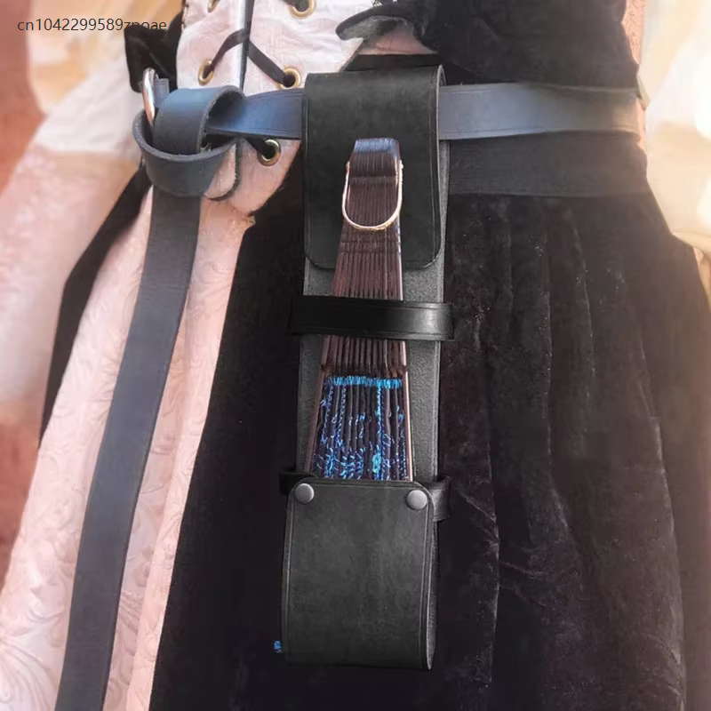 Support d'éventail à main en cuir pour femme, étui pour ceinture, accessoire de festival d'été, costume de princesse de chevalier médiéval, Steampunk, Renaissance