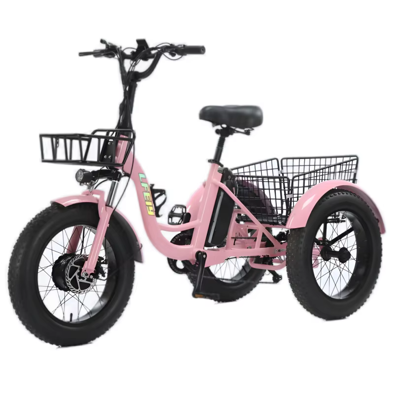Nouveau 3 roues gros pneu adulte rose vélo électrique femmes ville 500W famille Cargo Tricycle