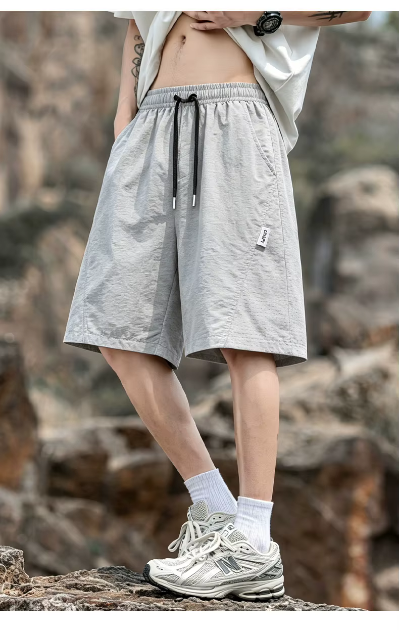 Shorts de trekking fins pour hommes, d'été, à séchage rapide, en soie glacée, avec cordon de serrage, style salopette ample, tendance mode