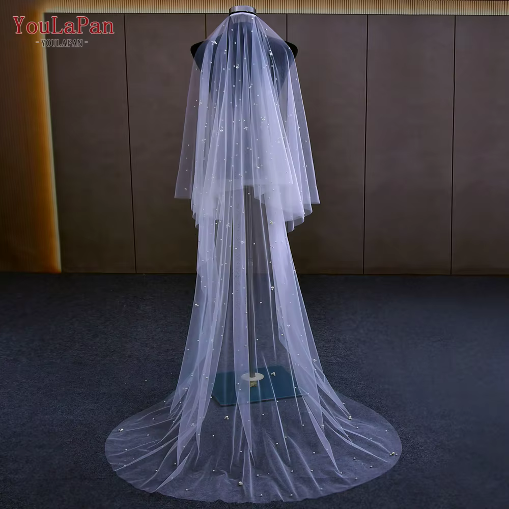 Voiles de mariée YouLaPan, voile de mariée en perles Voie Lactée couvrant le devant et le dos, fascinateur de mariée pour mariages, voile à 2 niveaux avec perles mélangées V186