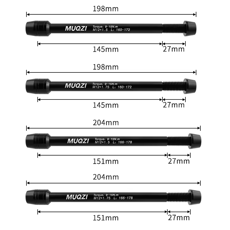 MUQZI Axe traversant pour simulateur de vélo d'intérieur, filetage M12x1.0/1.5/1.75, pour plateforme de cyclisme, axe de vélo, fourche et moyeu avant/arrière