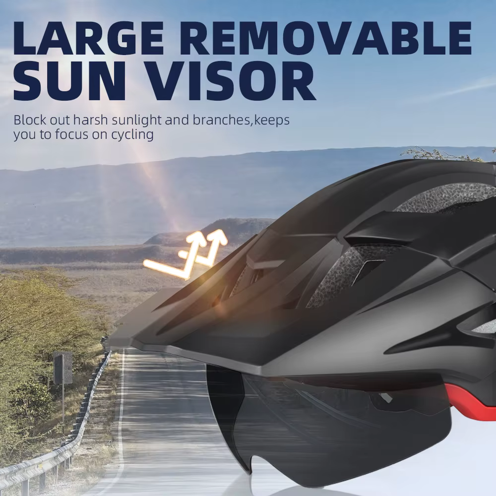 VICTGOAL casque de vélo avec lunettes de soleil visière feu arrière LED