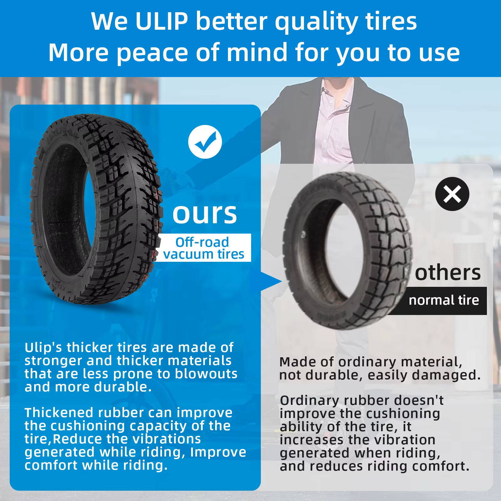 Ulip 10x2.75-6.5 pneu Tubeless auto-réparateur pour Scooter électrique Dualtron Speedway construit colle auto-réparable