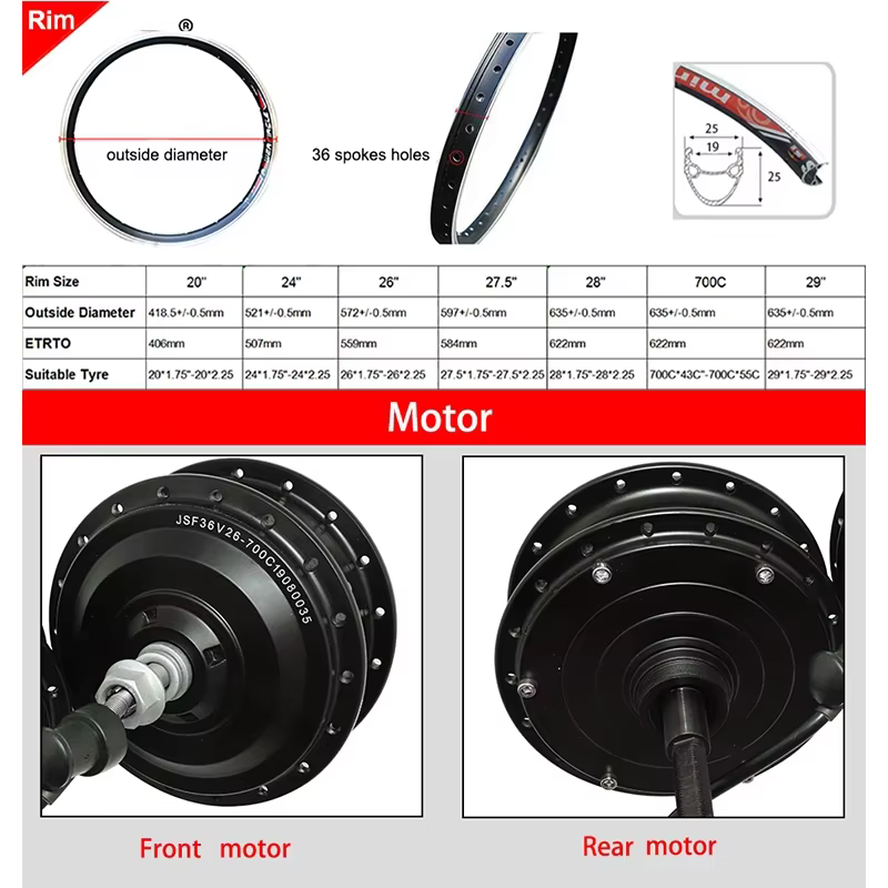 Kit de conversion de vélo électrique 36V 48V 250W 350W 500W