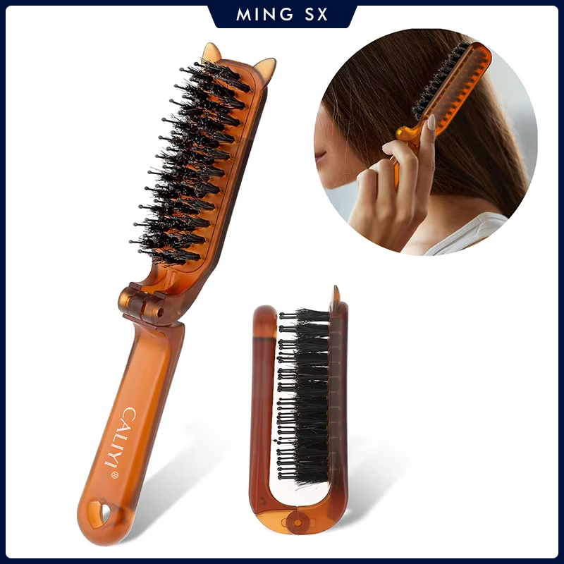 Brosse à cheveux pliante portable, mini peigne de voyage, poils de sanglier, cache les lacunes, lissage des cheveux, outils de coiffage