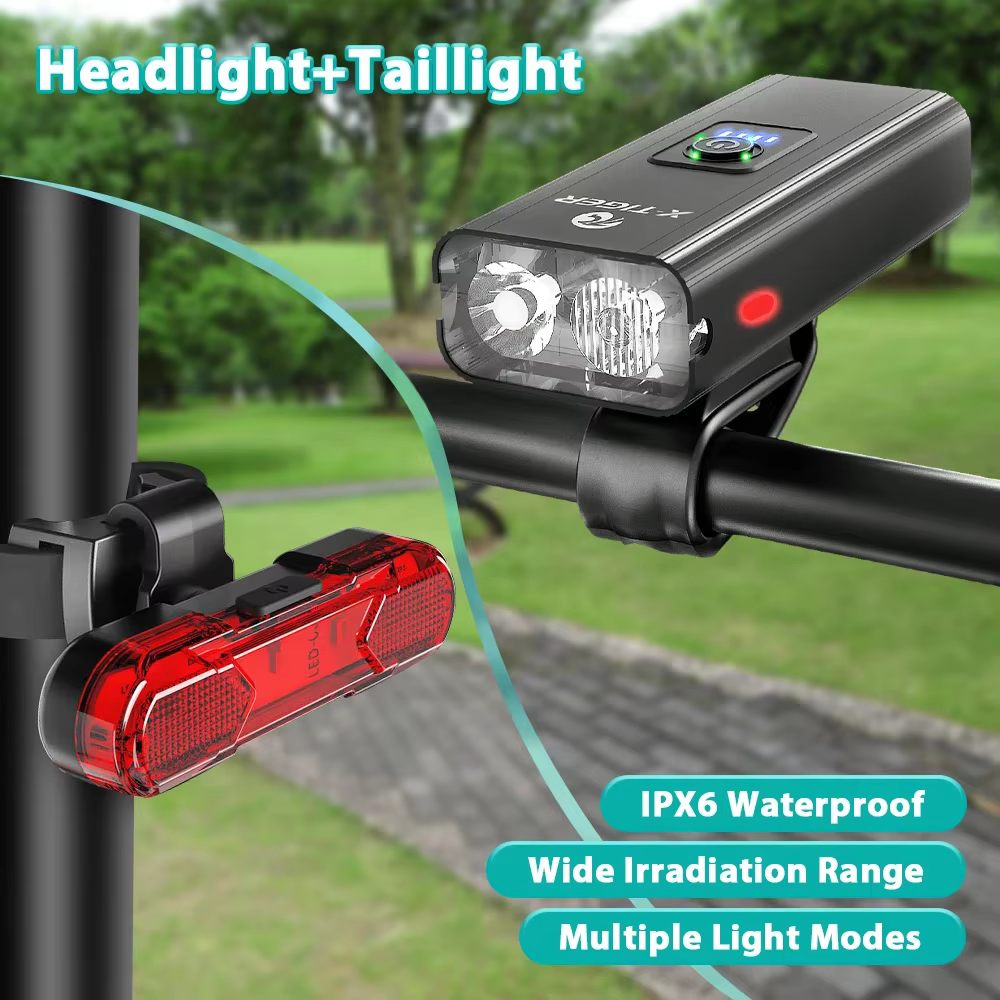 X-TIGER ensemble de feux de vélo feu avant avec feu arrière lampe de poche Rechargeable USB 6 Modes accessoires