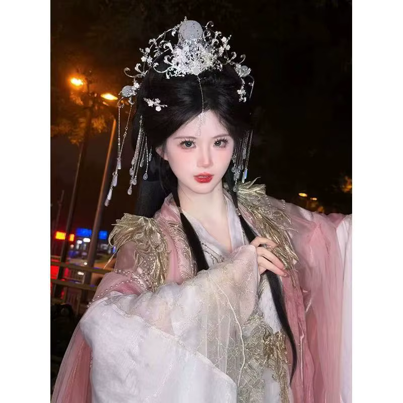 Accessoire de cheveux rétro de style traditionnel pour femme, ensemble de coiffes, couronne à longues pampilles et accessoires Hanfu, accessoires de fête de mariage