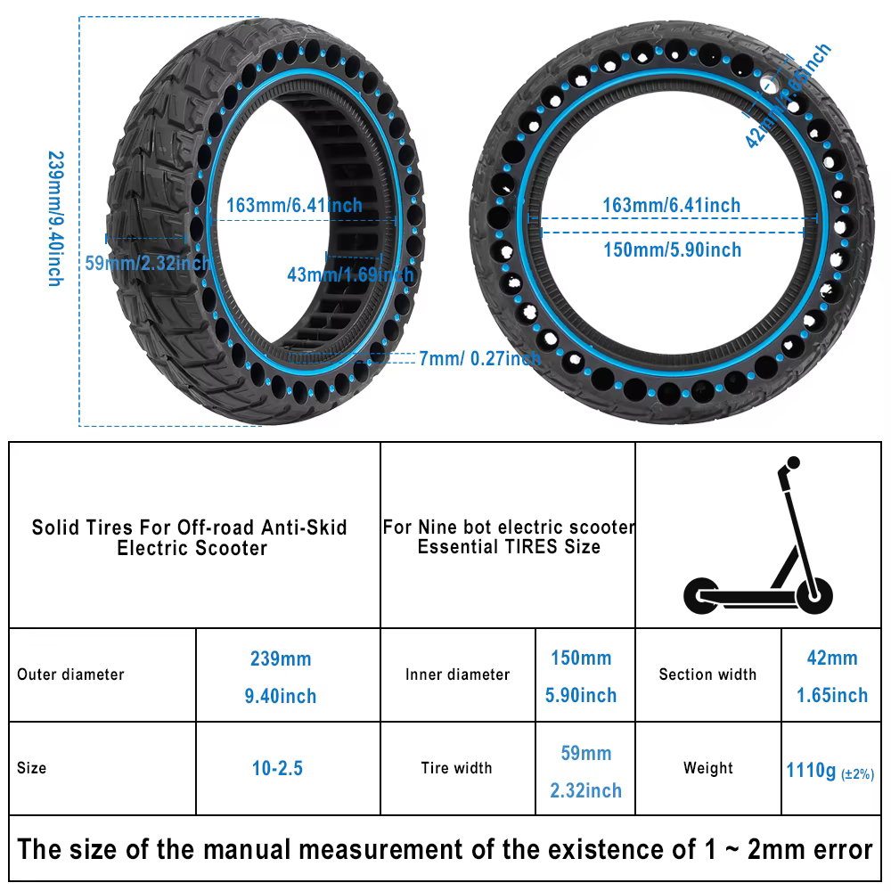 Scooter électrique à accent d'abeille intérieur, trottinette intelligente, 10 pouces, 10x2.50, solide, compatible Ninebot MAX G30, G30D, G30L, 60/70-6.5