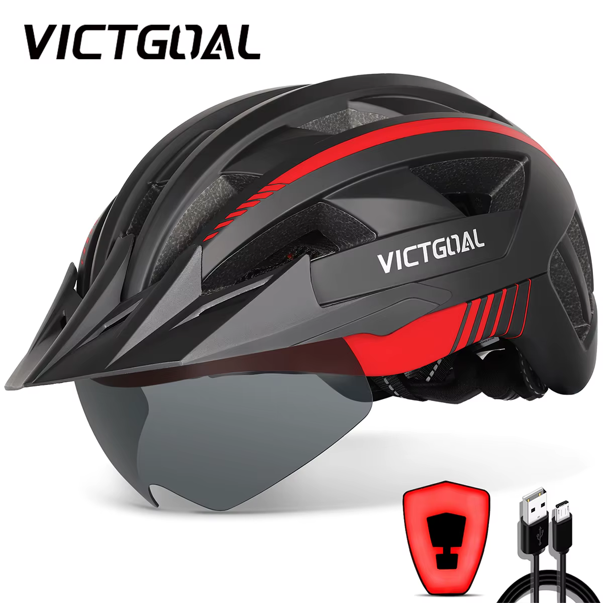 VICTGOAL casque de vélo Rechargeable USB avec visière lunettes feu arrière Scooter électrique vtt casquettes