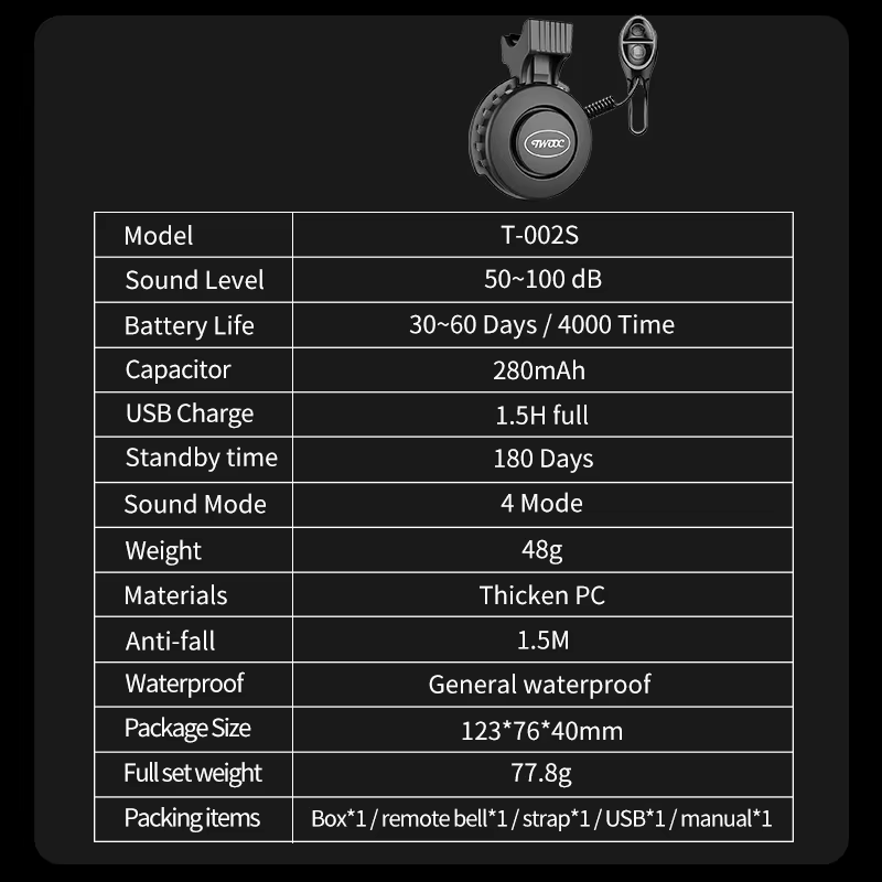 TWOOC T-002S vtt vélo de route sonnette électronique anneau USB Charge