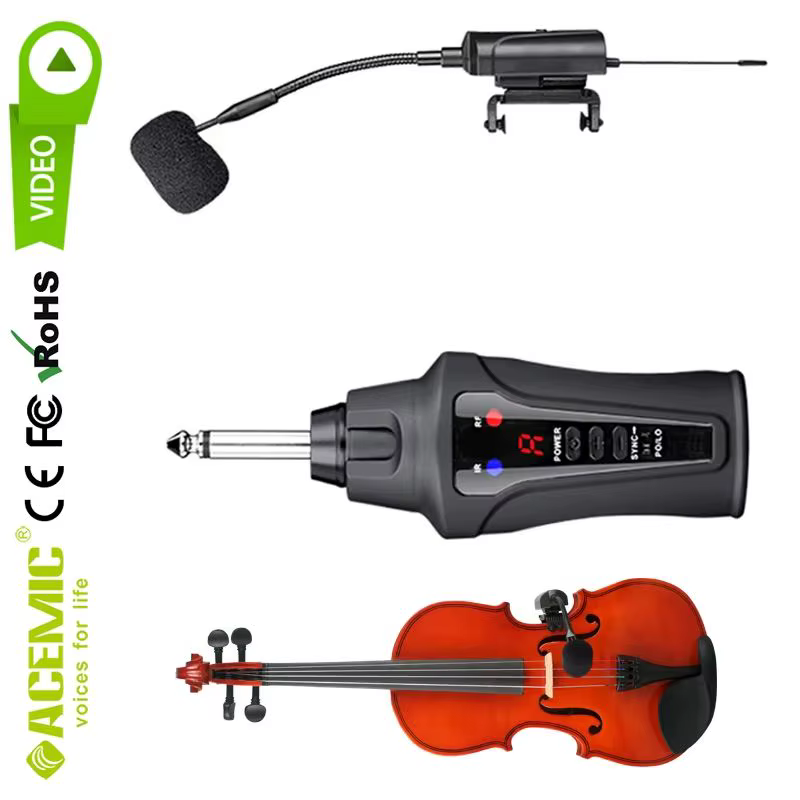 Microphone pour violon, capteur sans fil, système Radio, condensateur pour cordes de violon, Instrument à clipser, enregistrement du micro, acémique Rechargeable