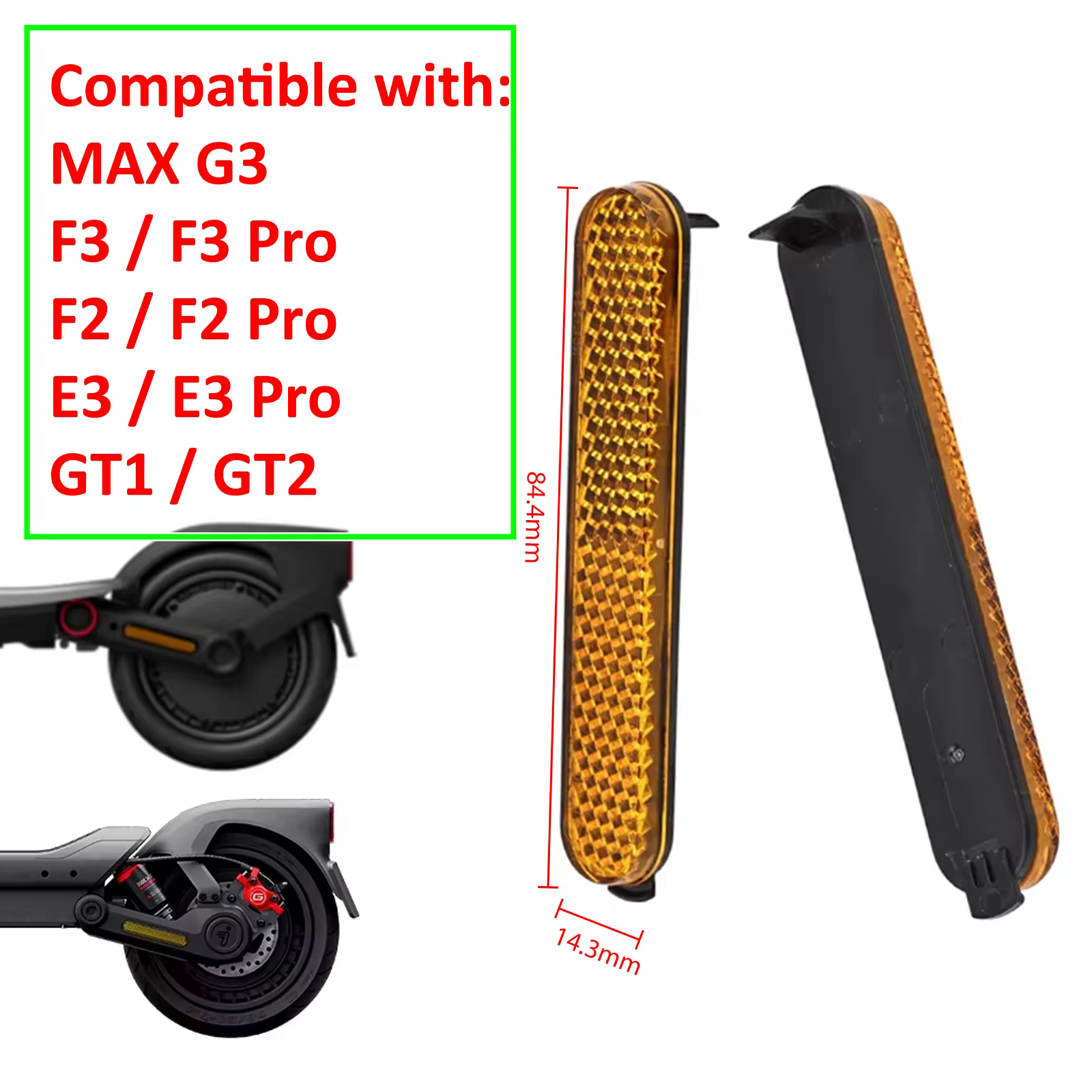 Réflecteur latéral pour trottinette électrique Segway MAX G3 F3 F3 Pro F2 F2 Pro E3 E3 Pro GT1 GT2 – Cache de fourche arrière réfléchissant