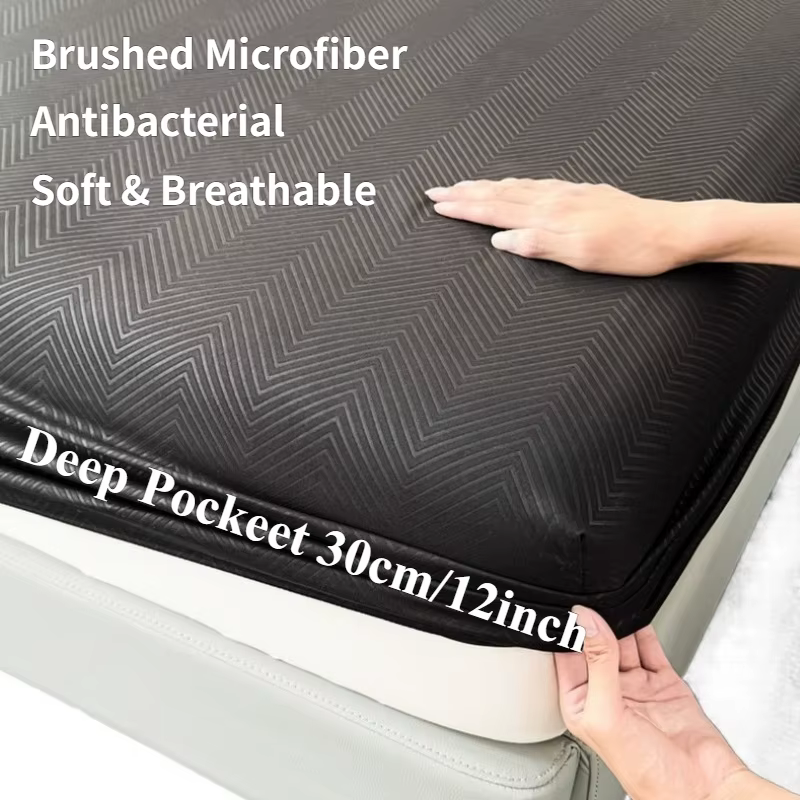 Nouvelle drap-housse en microfibre brossée gaufrée à poches profondes 360 ° Housse de matelas élastique tout autour, douce et respirante, pour matelas de 5 à 28 cm