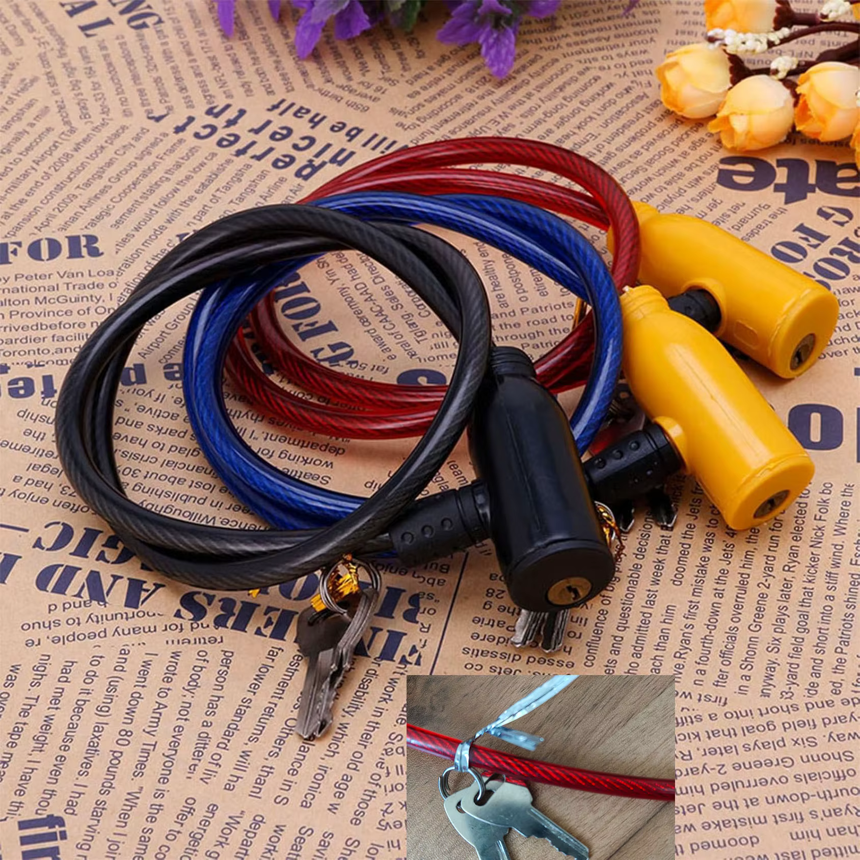Serrure de vélo avec 2 clés – Câble en acier antivol durable pour vélos