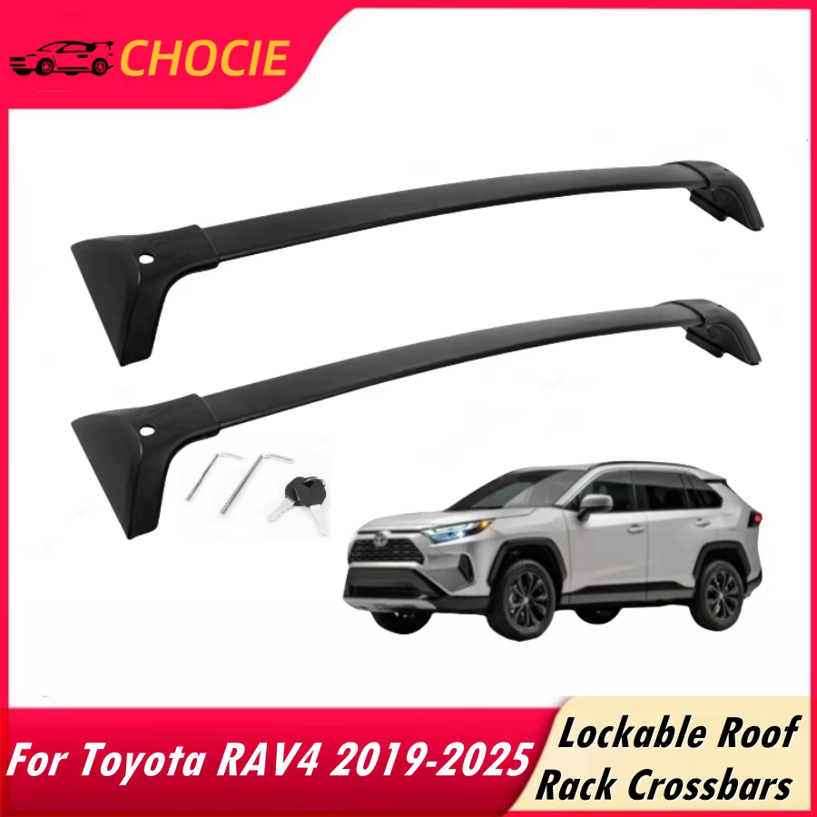 Barres transversales de galerie de toit pour Toyota RAV4 2019 – 2025 (ne convient pas à 2024 LE/Adventure/TRD Off-Road/Hybrid Woodland Edition) Verrou antivol