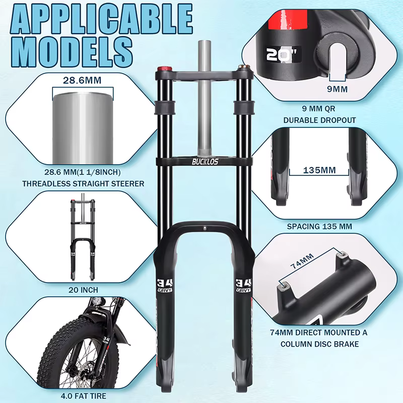 BUCKLOS 20*4.0 fourche de vélo 20 pouces