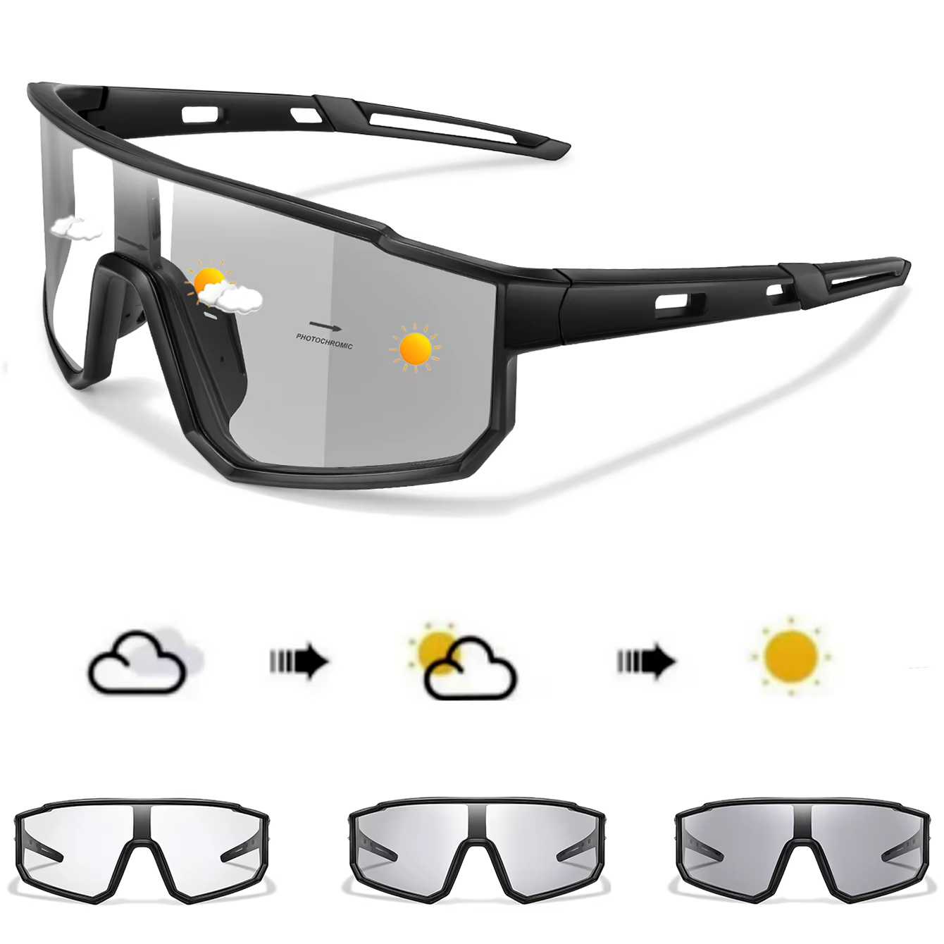 Lunettes de cyclisme photochromiques - Coupe-vent et confortables pour hommes et femmes