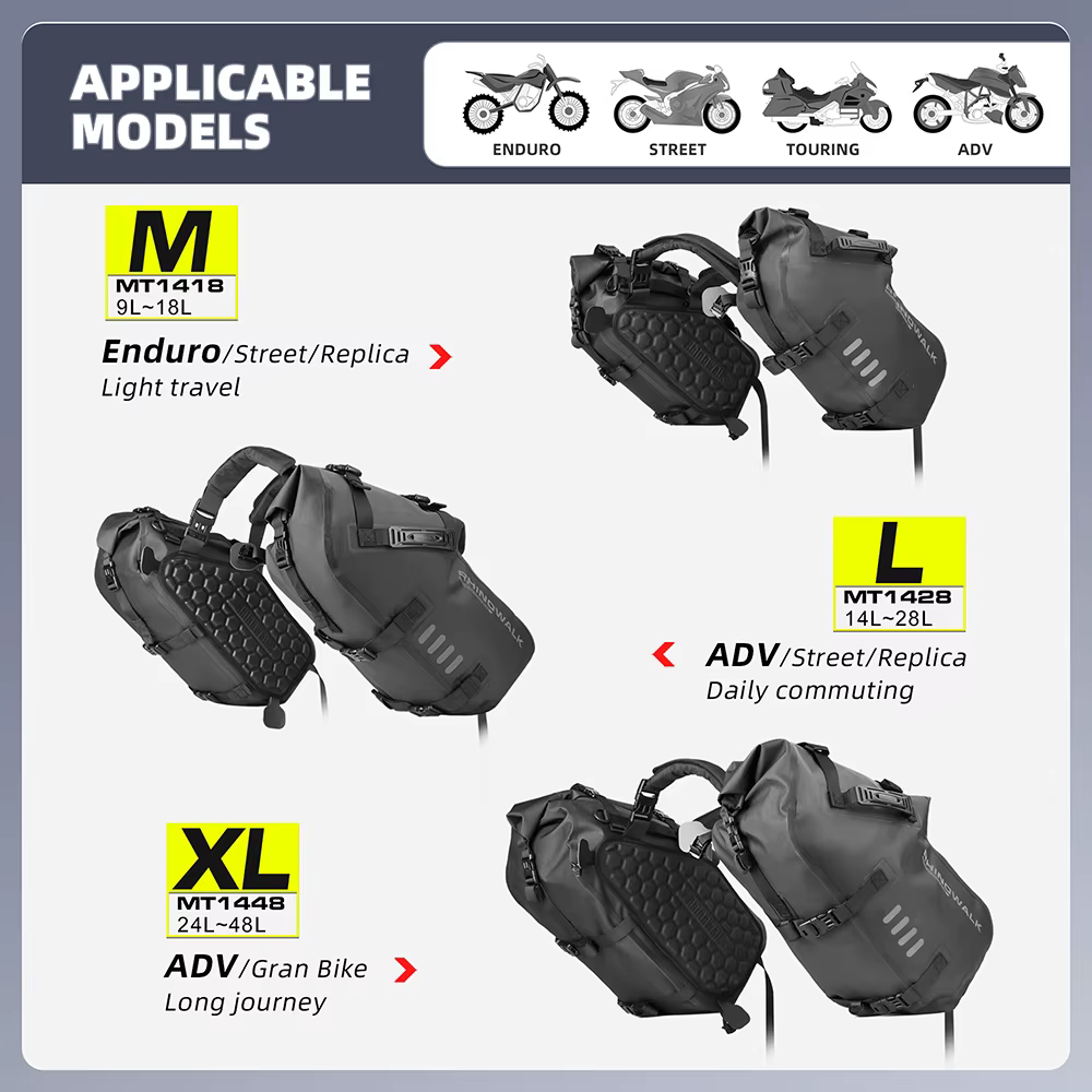 Rhinowalk 2 pièces sacoche latérale de selle de moto 18L/28L/48L étanche universelle moto équitation bagages stockage sac de voyage
