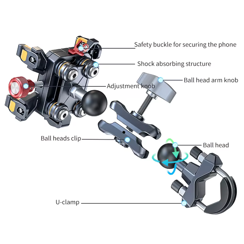 Apex Rush 2025 nouveau support de téléphone pour moto en alliage d'aluminium avec amortisseur serrure de sécurité haute