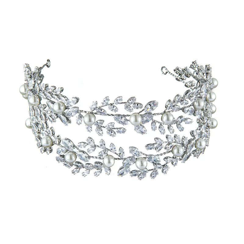 Accessoires pour cheveux de mariage, bandeau de mariée, diadèmes en cristal CZ, perles, diadèmes et couronnes de mariée élégantes, couvre-chef pour fête d'anniversaire pour femmes