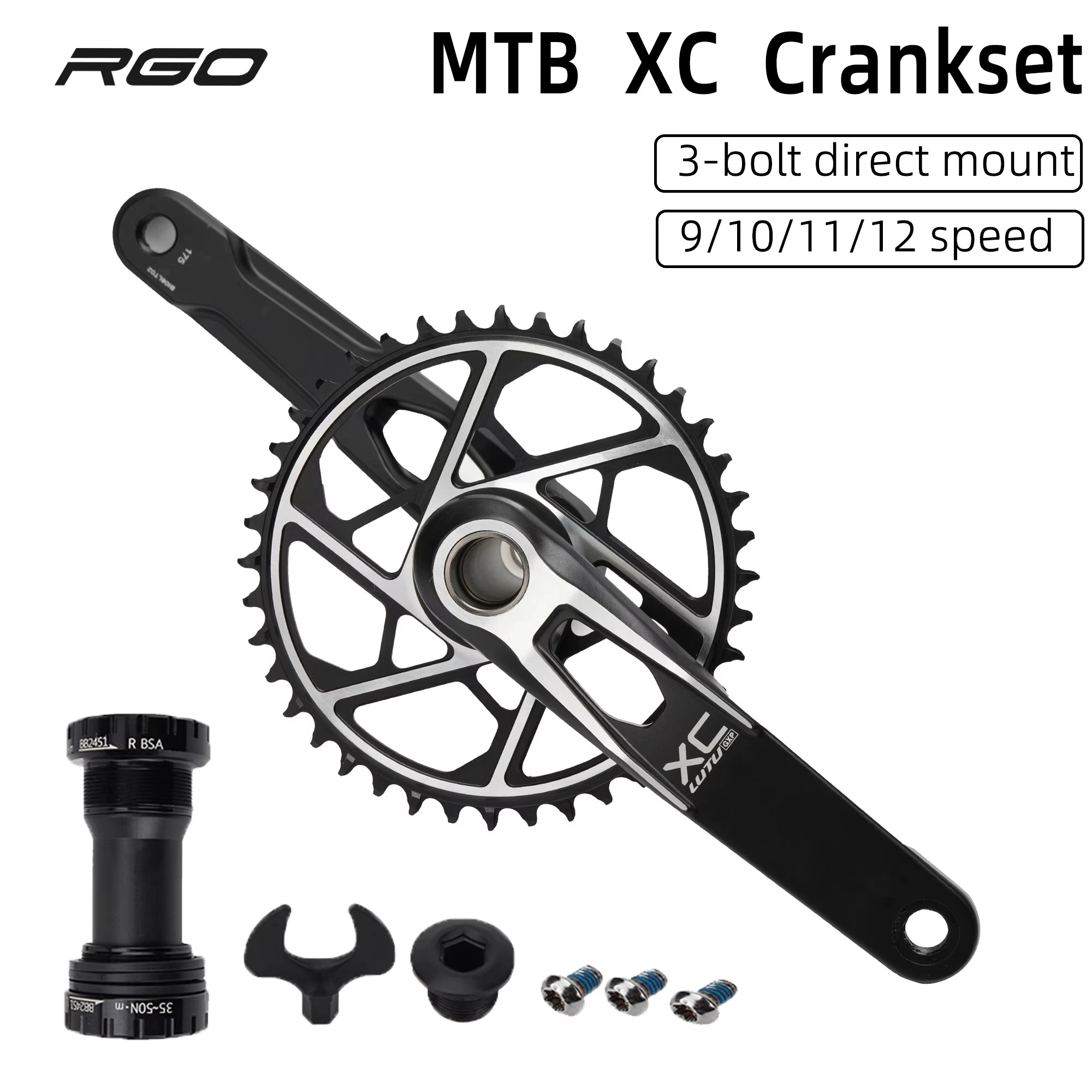 Pédalier RGO XC MTB 170/175 mm 30-42T 104BCD en alliage d'aluminium T6 forgé pour VTT et vélo de gravier