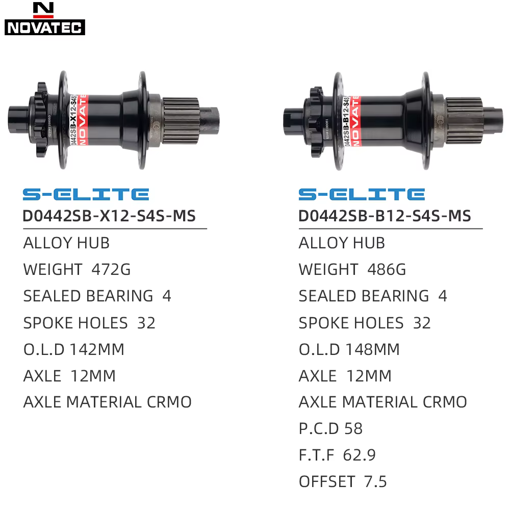 Moyeu arrière NOVATEC MTB HG XD MS Cube 72 clics pour VTT