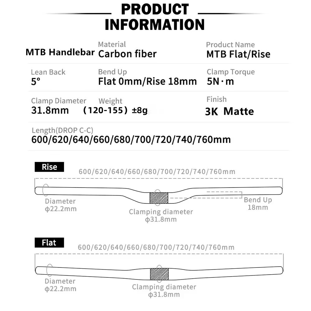Guidon de vélo vtt en carbone mat