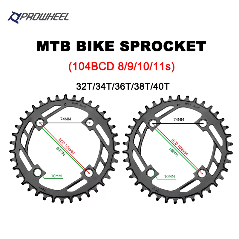 Plateau de pédalier PROWHEEL MTB Narrow Wide 32-40T 104BCD pour vélo de montagne à vitesse unique