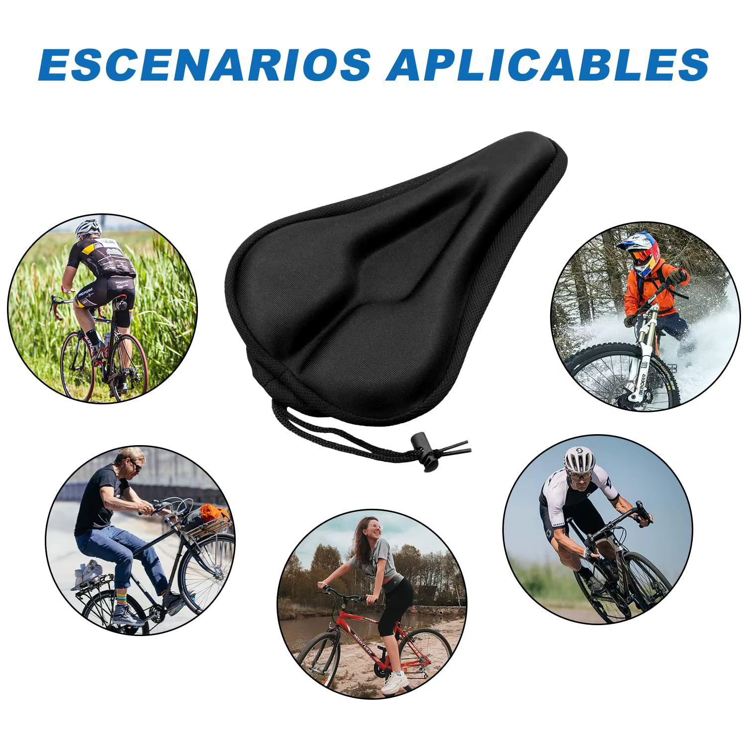1 housse de selle de vélo rembourrée 3D en mousse gel large pour VTT