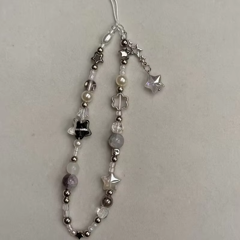 Pendentif en perles d'étoile argentée, breloque de sangle de téléphone pour iPhone Samsung, accessoires universels, chaîne lanière cadeau