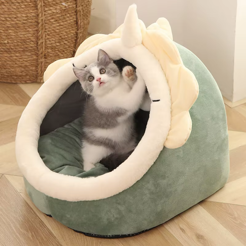 Lit de sommeil profond pour chat, lit de dessin animé pour animaux de compagnie, pliable, amovible, lavable, pour petit chien, tapis, sac, grotte, lit pour chats