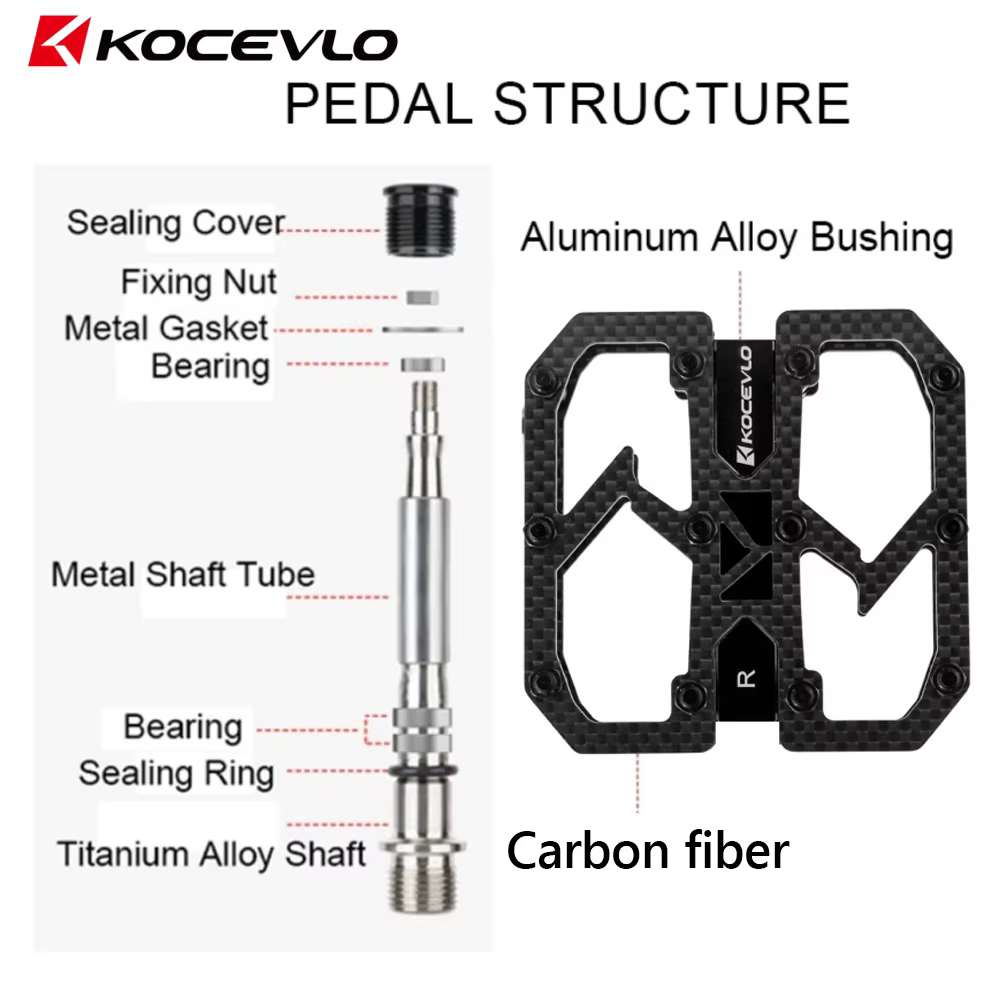 KOCEVLO pédale en Fiber de carbone ultralégère 195g vtt arbre en titane 3 roulements