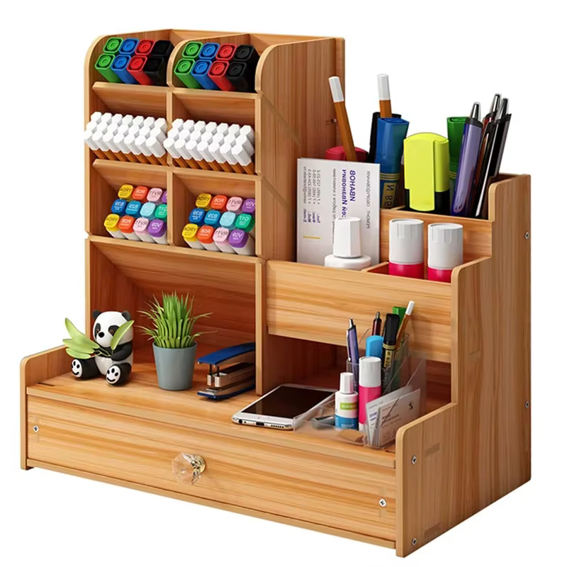Organisateur de bureau en bois de grande capacité, porte-stylo bien rangé, boîte de rangement avec MELfor Home Office et School, bricolage