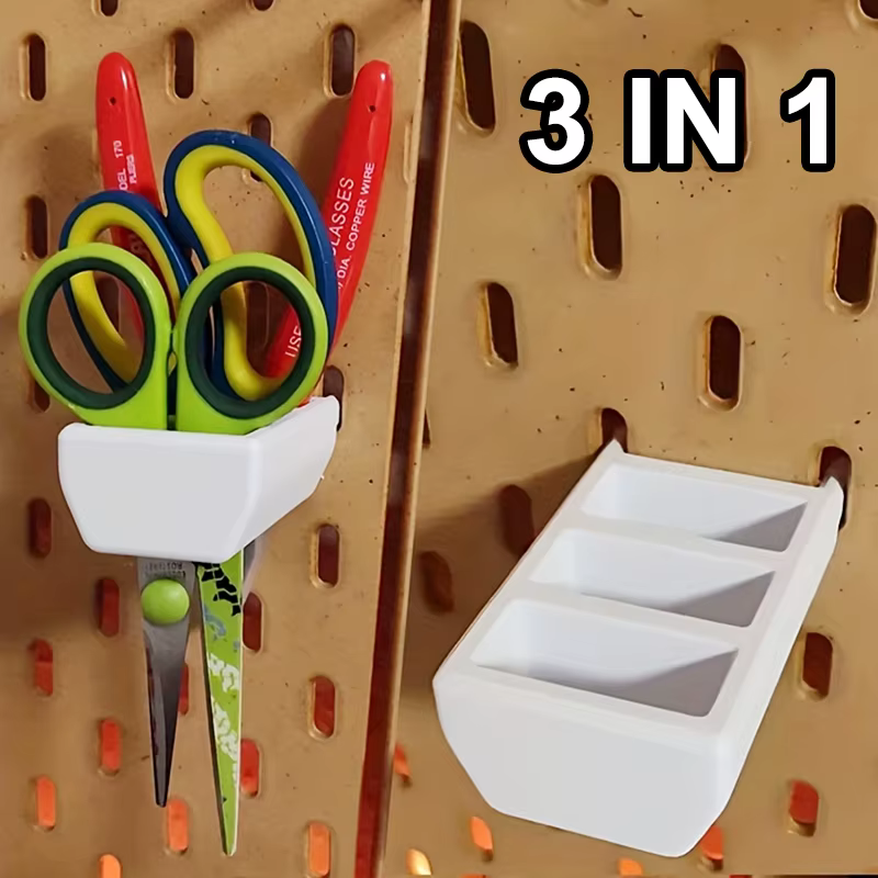 Support de rangement pour ciseaux et pinces à 3 compartiments, accessoires de rangement simples pour panneau perforé, idéal pour le garage, organisateur mural