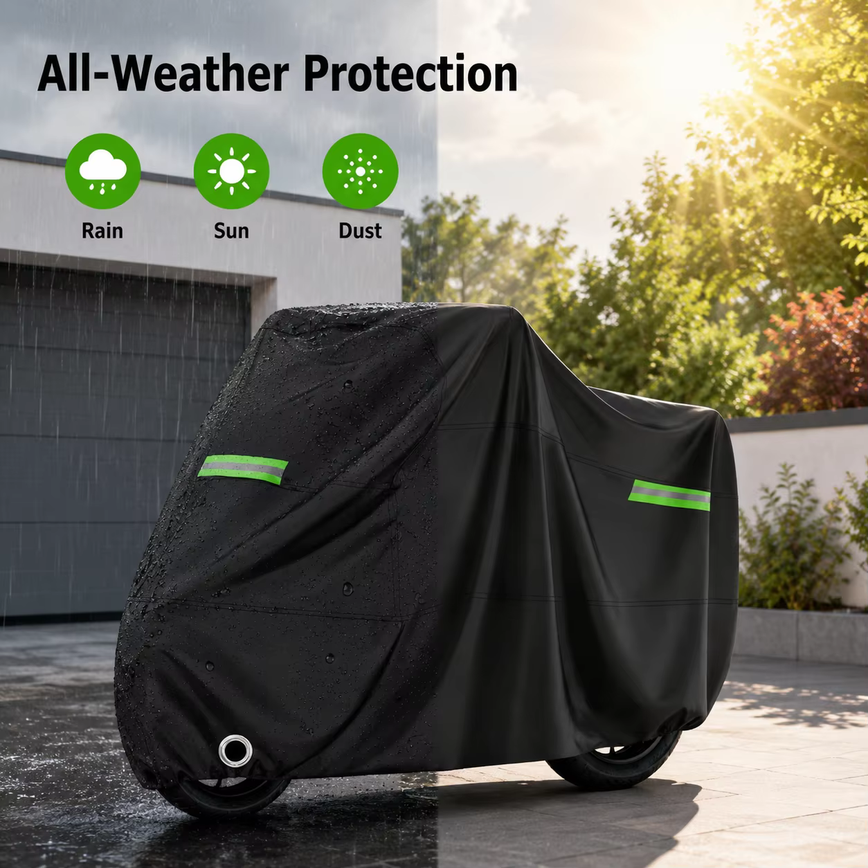 Housse pour vélo et cyclomoteur, tissu Oxford épais 500D, imperméable et résistant aux UV, fermeture éclair pour batterie, pour vélos électriques et sièges enfant, noir
