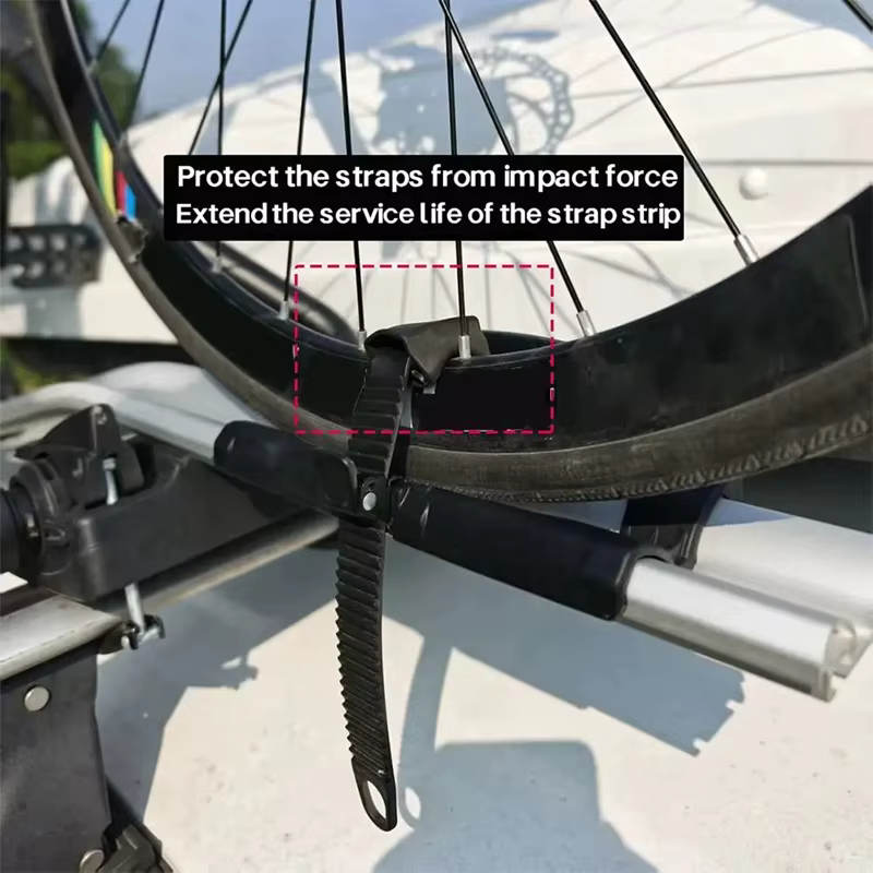 Sangles d'adaptation pour porte-vélos de toit avec coussin de protection pour cadre de vélo et anneau en acier