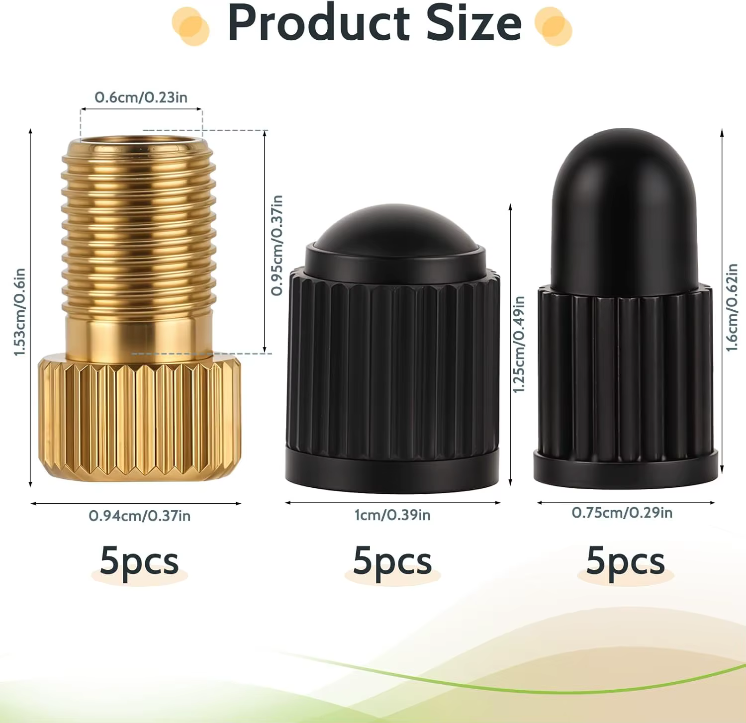 Adaptateur de assujetPresta en laiton (lot de 5 + 10 capuchons)-Convertir Presta en Schrader pour tous les types de
