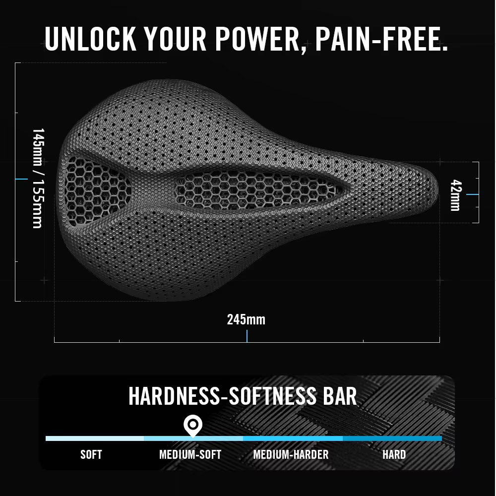 Selle de vélo RYET en carbone imprimée en 3D 145/155MM 190g 7*9 pour hommes et femmes