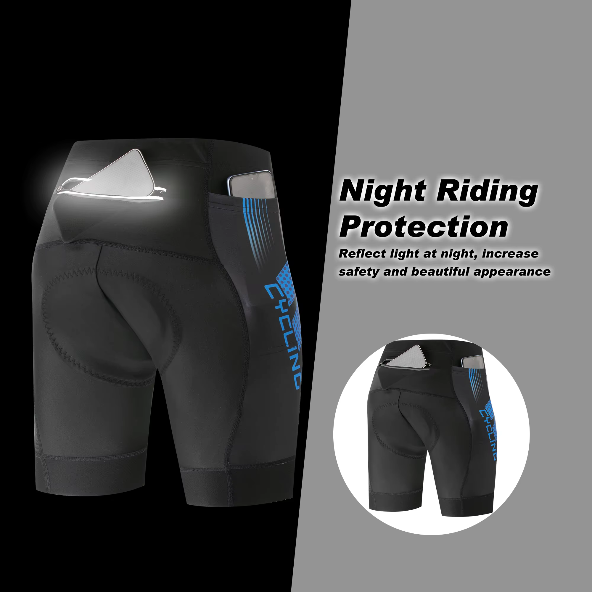 Shorts de cyclisme pour hommes avec poche arrière
