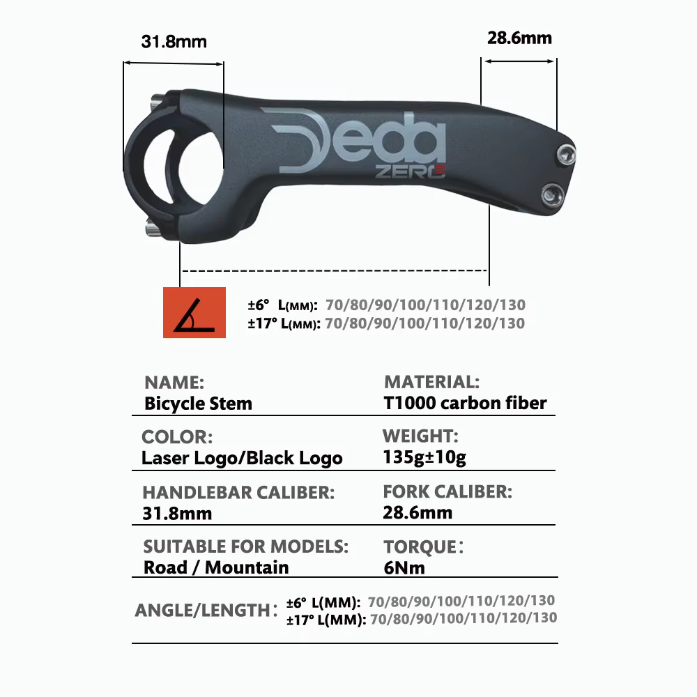 Nouveau logo JEDA noir/blanc 6 ° /17 °   Tige de vélo coudée 31.8 * 70-130mm pour VTT et vélo de route, en carbone intégral T1000, Pièces de vélo